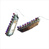 Hot Pink Wire Wrapped Super Sparkly Hammered Copper Bar Earrings. by Alexa Martha Designs