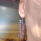 Hot Pink Wire Wrapped Super Sparkly Hammered Copper Bar Earrings. by Alexa Martha Designs