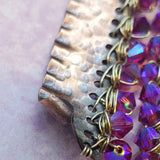 Hot Pink Wire Wrapped Super Sparkly Hammered Copper Bar Earrings. by Alexa Martha Designs