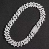 20mm Baguette Cut Moissanite Diamond Prong Cuban Link Bracelet in White Gold 