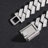 20mm Baguette Cut Moissanite Diamond Prong Cuban Link Bracelet in White Gold 