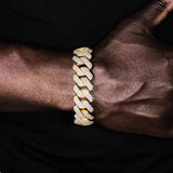 20mm Iced Out 3 Row Diamond Prong Cuban Link Bracelet in 14K Gold by Bling Proud | Urban Jewelry Online Store