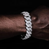 20mm Iced Out 3 Row Diamond Prong Cuban Link Bracelet in White Gold 