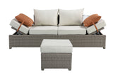 Salena - All Weather Wicker Patio Sofa & Ottoman With 2 Toss Pillows - Beige / Gray by Couch.com