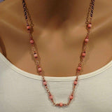 24-Inch Copper Peach Pearl Crystal Wire Wrapped Necklace by Alexa Martha Designs