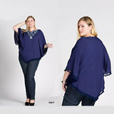 Blue Paisleys Top With Tassels in Plus Sizes