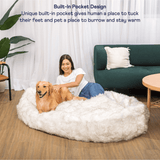 PupCloud™ Human-Size Faux Fur Memory Foam Dog Bed - White with Brown Accents