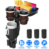 4-in-1 Car Cup Holder Tray Food Table Phone Hold Car Expander Detachable 360 Degree Rotatable Expandable Base Car Desk