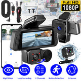 1080P FHD 3 Channel WiFi Dash Cam 170° Wide Angle Triple Car Camera With IR Night G-Sensor Motion Detection Loop Recording App Control Support 128G Ma