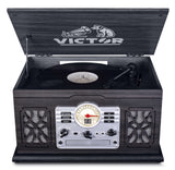 Victor State 7-in-1 Wood Music Center with 3-Speed Turntable and Dual Bluetooth