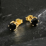 6mm Black Diamond Round Stud Earrings in 14K Gold 