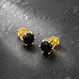 6mm Black Diamond Round Stud Earrings in 14K Gold 