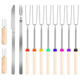 Stainless Steel Roasting Sticks Set 31.9in Extendable Telescoping Marshmallow Hot Dog Fork Skewers Set w/ Corn Needles Fork Knife For BBQ Fire Pit Cam