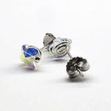 8mm Crystal Butterfly Silver Spiral Stud Earrings