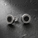 8mm Black Diamond Agate Radial Round Stud Earrings in 925 Sterling Silver 
