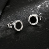 8mm Black Diamond Agate Round Stud Earrings in 925 Sterling Silver 