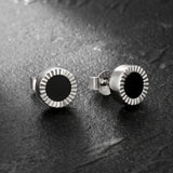 8mm Black Diamond Agate Round Stud Earrings in 925 Sterling Silver 