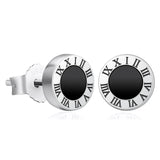 8mm Roman Numerals Black Agate Round Diamond Stud Earrings in 925 Sterling Silver by Bling Proud | Urban Jewelry Online Store