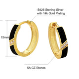 925 Sterling Silver Diamond Black Round Hoop Earrings in 14K Gold Earrings 