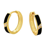 925 Sterling Silver Diamond Black Round Hoop Earrings in 14K Gold by Bling Proud | Urban Jewelry Online Store