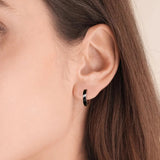 925 Sterling Silver Diamond Black Round Hoop Earrings in White Gold Earrings 