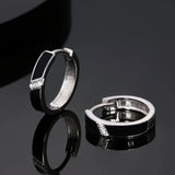 925 Sterling Silver Diamond Black Round Hoop Earrings in White Gold Earrings 