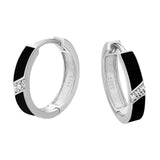 925 Sterling Silver Diamond Black Round Hoop Earrings in White Gold by Bling Proud | Urban Jewelry Online Store
