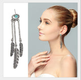 Dreamer Turquoise Earrings With Golden and Silver Tone Feathers