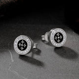 9mm Black Iced Diamond Stud Earrings - Cross Fleur-de-lis Lily flower Earrings 