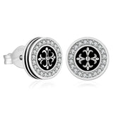 9mm Black Iced Diamond Stud Earrings - Cross Fleur-de-lis Lily flower by Bling Proud | Urban Jewelry Online Store