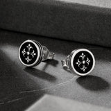 9mm Black Stud Earrings - Cross Fleur-de-lis Lily flower Earrings 
