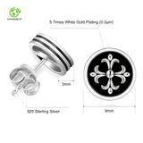 9mm Black Stud Earrings - Cross Fleur-de-lis Lily flower Earrings 