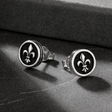 9mm Black Stud Earrings - Fleur-de-lis Lily flower Earrings 