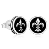 9mm Black Stud Earrings - Fleur-de-lis Lily flower by Bling Proud | Urban Jewelry Online Store