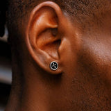9mm Black Stud Earrings - Fleur-de-lis Lily flower Earrings 