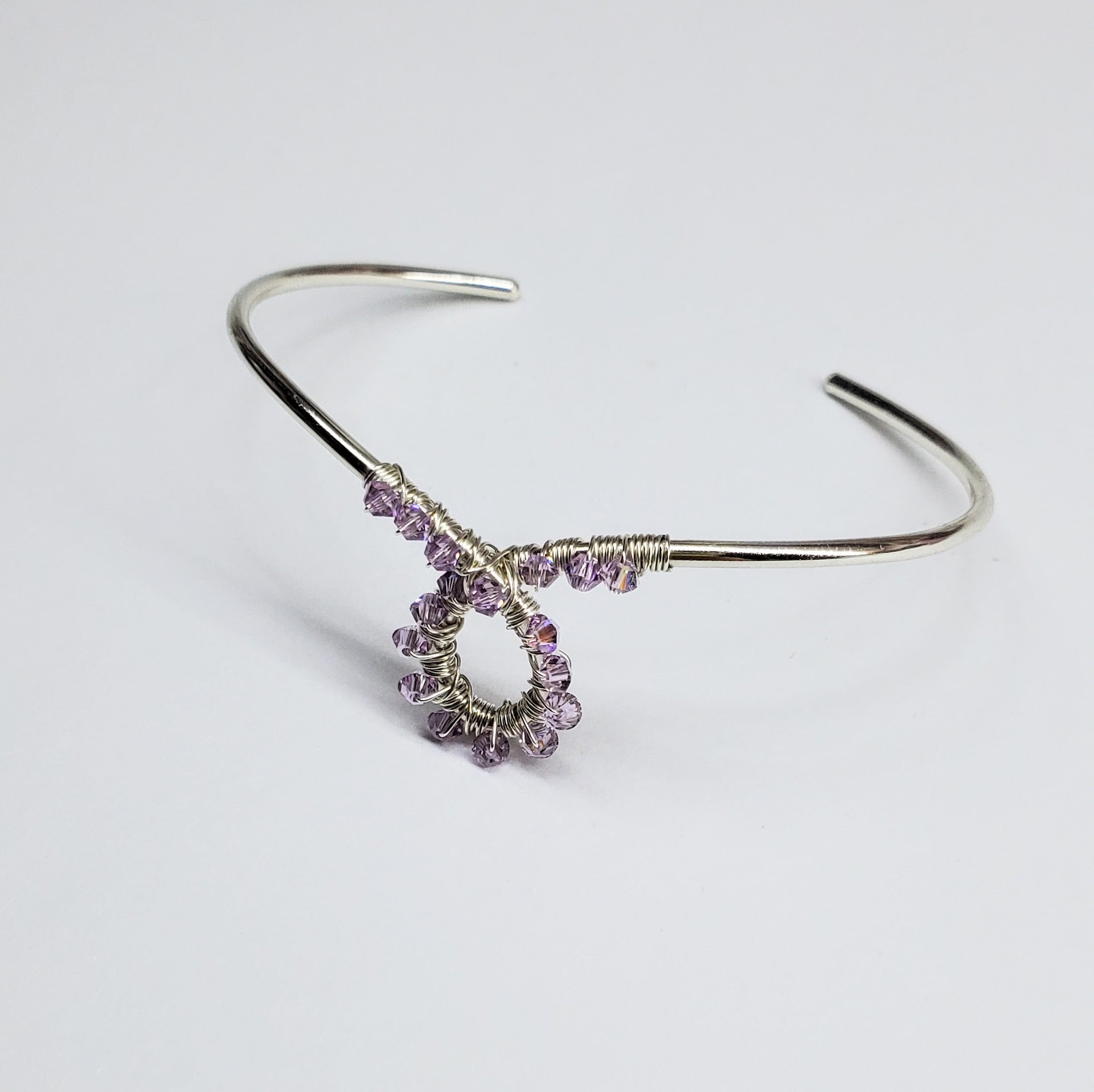Silver Wire Wrapped Crystal Cancer Ribbon Cuff Bangle by Alexa Martha by Alexa Martha Designs