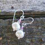 10mm Freshwater Baroque Pearl Sterling Silver Crystal Dangle Earrings