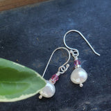 10mm Freshwater Baroque Pearl Sterling Silver Crystal Dangle Earrings