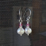 10mm Freshwater Baroque Pearl Sterling Silver Crystal Dangle Earrings
