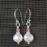 10mm Freshwater Baroque Pearl Sterling Silver Crystal Dangle Earrings