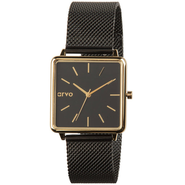 Arvo Time Squared Watch - Black Dial, Black Mesh by Arvo