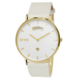Awristacrat Watch - Gold - White Leather Band by Arvo
