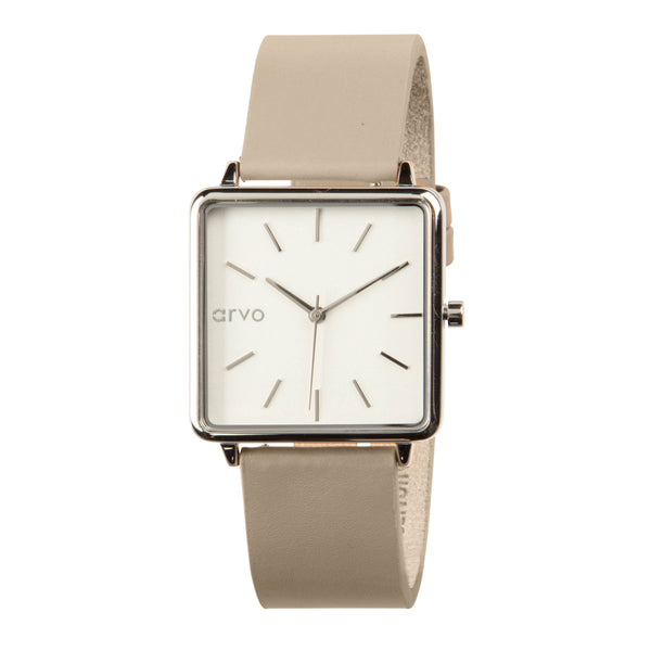 Arvo Time Squared Watch - Silver - Nude Leather Band by Arvo