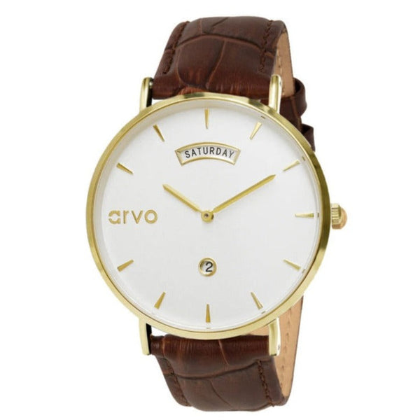 Arvo Awristacrat Watch - Gold - Brown Alligator by Arvo