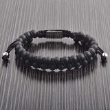 CRUCIBLE MEN'S MATTE BLACK AGATE STONE BEADED ADJUSTABLE BRACELET by Fashion Hut Jewelry