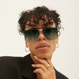 Bella - Dark Green Oversized Squared Aviators by TopFoxx