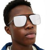 Bella -  Chrome Black Oversized Squared Aviators by TopFoxx
