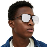 Bella -  Chrome Black Oversized Squared Aviators by TopFoxx