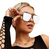 Bella -  Chrome Black Oversized Squared Aviators by TopFoxx