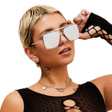 Bella - Chrome Silver Oversized Squared Aviators by TopFoxx